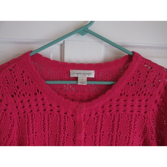 Christopher & Banks Women's Pink Open Knit Long Sleeve Cardigan Size M - Picture 2 of 7
